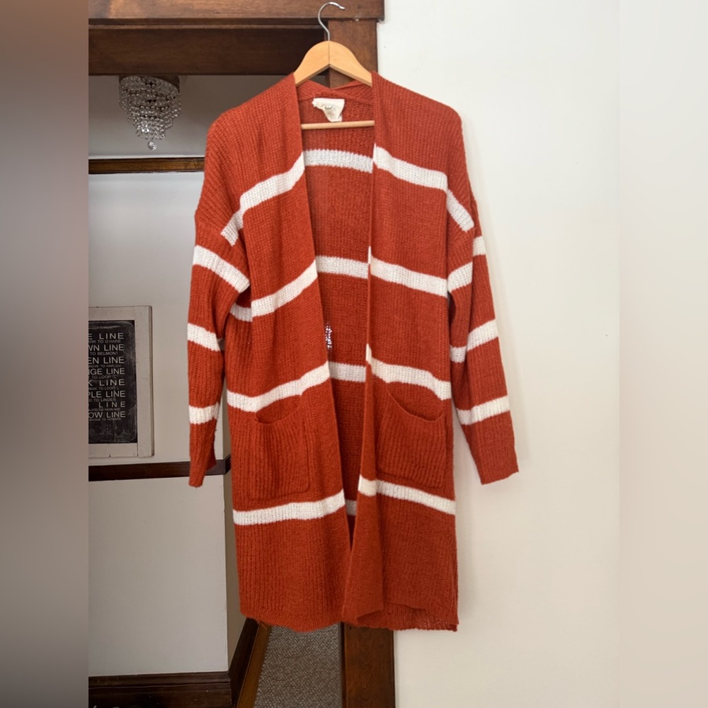 Fantastic Fawn Rust and White Striped Cardigan - worn once